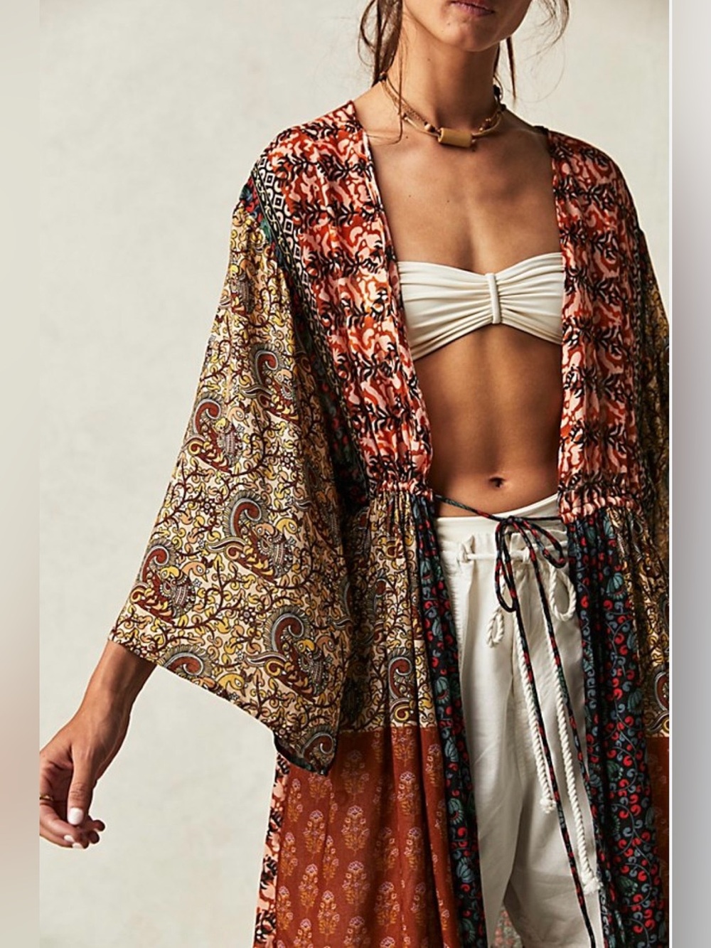 Free People Boho Duster Kimono Tie Front OS